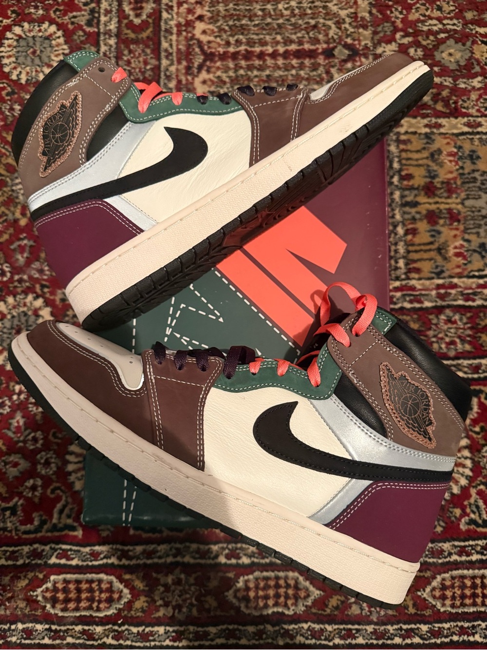 Jordan 1 Retro High OG Hand Crafted — Brown, White, Black, Green, Purple, Coral